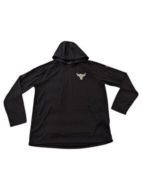 Under Armour Mens Project Rock HeatGear Hoodie Black Brahma Bull Logo L Loose